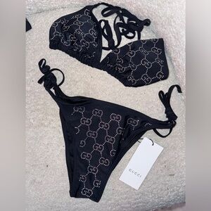 GG Black Bikini  with Silver Rhinestone Logo